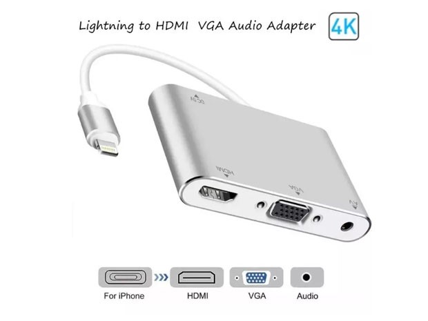 &+  ADAPTADOR LIGHTNING A VGA HDMI AUDIO IPHONE IPAD MONITOR LCD (3035)
